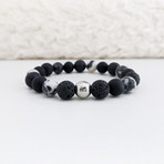 Zebra + Lava + Onyx Mix Bead Bracelet // Black + Silver