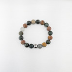 African Bloodstone + Picasso Jasper Mix Bead Bracelet // Red + Olive + silver