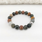 African Bloodstone + Picasso Jasper Mix Bead Bracelet // Red + Olive + silver