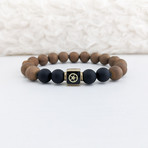 Electroplated Druzy Agate + Onyx Mix Bead Bracelet // Brown + Black + Gold