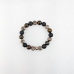 Leopard Skin Jasper + Bronzite + Lava Mix Bead Bracelet // Brown + Black