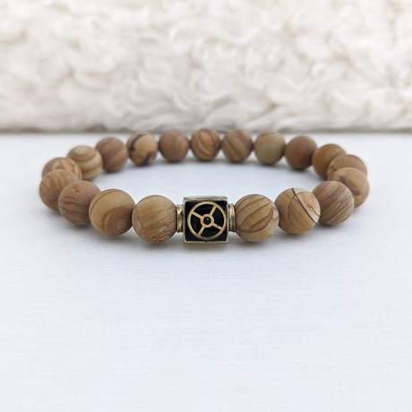 Wood Lace Bead Bracelet // Brown + Gold