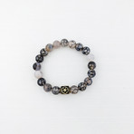 Dragon Veins Agate Bead Bracelet // Black + Gray + Gold