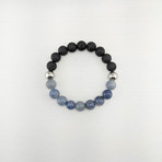 Blue Aventurine + Lava Mix Bead Bracelet // Blue + Black + Silver