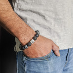 Labradorite + Lava + Agate Mix Bead Bracelet // Gray + Black + Silver