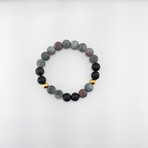 Matte African Bloodstone + Lava Mixed Bead Bracelet // Black + Olive + Red + Gold