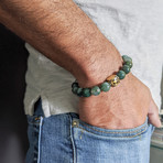 Moss Agate Bead Bracelet // Green + Gold