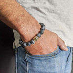 Matte Snowflake Obsidian Bead Bracelet // Black + White + Gold