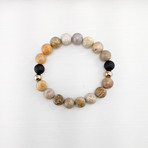 Chrysanthemum + Picture Jasper + Onyx Mix Bead Bracelet // Brown + Black + Rose Gold