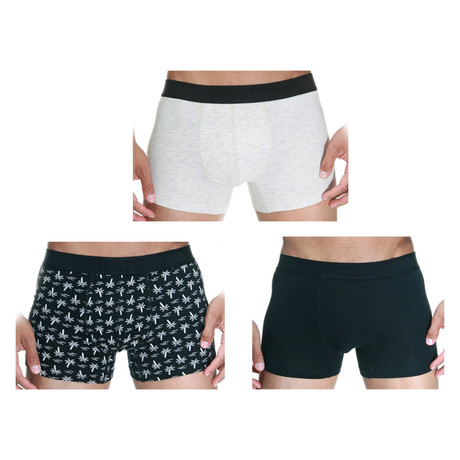 Palm Tree Boxer // Black + Gray // Pack of 3 (S)