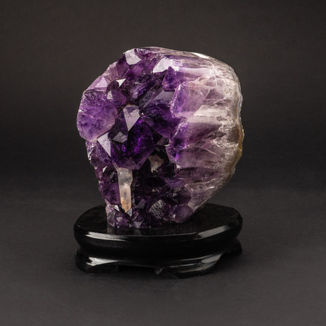 Amethyst Crystal Cluster + Calcite + Wooden Stand