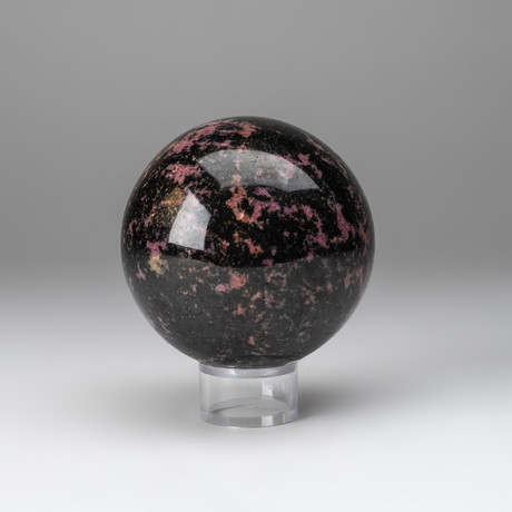 Imperial Rhodonite Sphere + Acrylic Display Stand