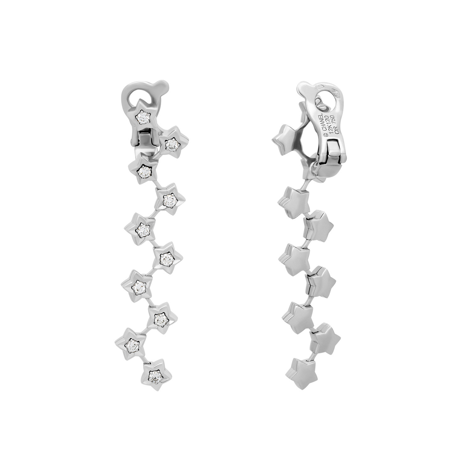 CHANEL Small White Gold And Diamond Comète Earrings
