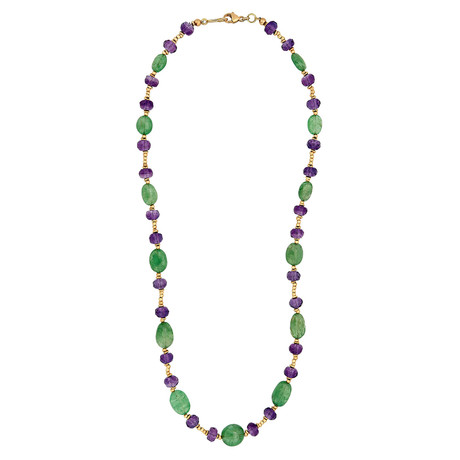 Noblesse Oblige 18k Yellow Gold Green Tourmaline + Amethyst Necklace // Pre-Owned