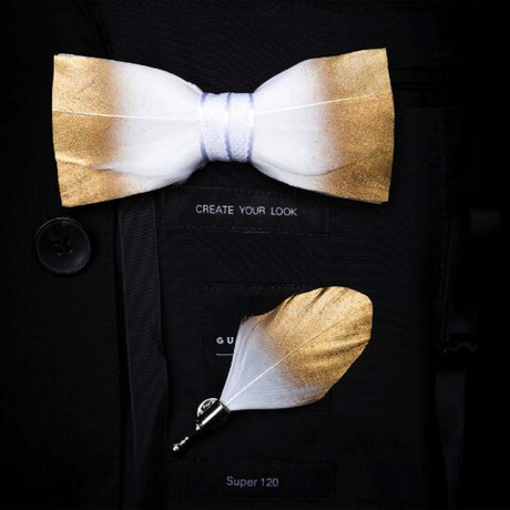 Feather Bow Tie V1 // Gold + White