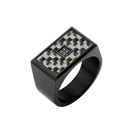 Diamond + Carbon Fiber Ring // Silver + Black (Size 9)