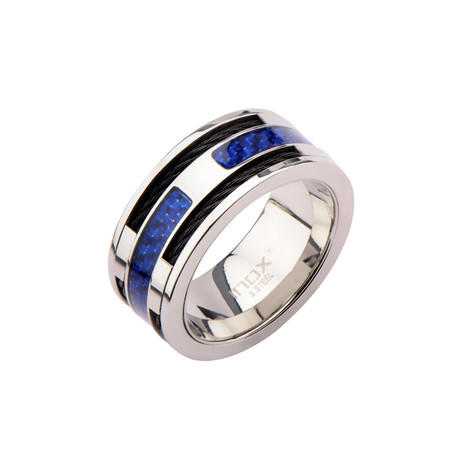 Carbon Fiber Inlayed Ring // Silver + Blue (Size 9)