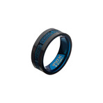 Matte Stainless Steel + Carbon Fiber Ring // Blue (Size 9)