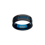 Matte Stainless Steel + Carbon Fiber Ring // Blue (Size 9)