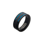 Stainless Steel Lines + Carbon Fiber Hammered Ring // Black + Blue (Size 9)
