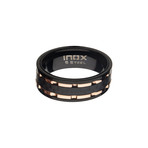 Stainless Steel Lines + Carbon Fiber Hammered Ring // Black + Rose Gold (Size 9)