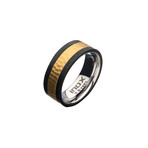 Stainless Steel + Carbon Fiber Hammered Ring // Gold Plated (Size 9)