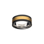 Stainless Steel + Carbon Fiber Hammered Ring // Gold Plated (Size 9)