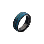 Stainless Steel Double Hammered Ring // Blue + Black (Size 9)