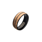 Stainless Steel Double Hammered Ring // Rose Gold + Black (Size 9)