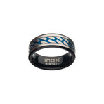 Matte Stainless Steel Curb Chain Ring // Blue + Silver (Size 9)