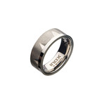 Matte Stainless Steel + Polished Accent Notch Ring // Silver (Size 9)