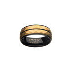 Stainless Steel Double Hammered Ring // Gold + Black (Size 9)