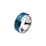 Stainless Steel Hammered Ring // Silver + Blue (Size 9)