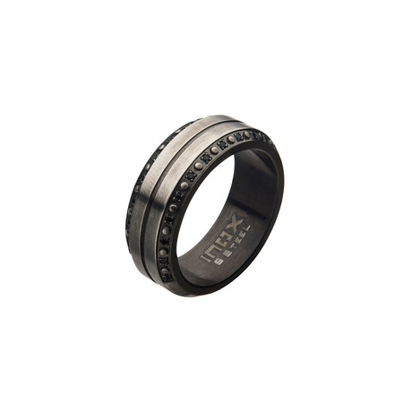 Stainless Steel Center Ridge Ring // Black (Size 9)