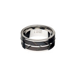 Matte Stainless Steel Raised Wave Ring // Black + Silver (Size 9)