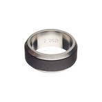 Stainless Steel + Safflower Pear Wood Ring // Silver + Black (Size 9)