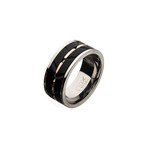 Matte Stainless Steel Raised Wave Ring // Black + Silver + Rose Gold (Size 9)