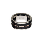 Matte Stainless Steel Raised Wave Ring // Black + Silver + Rose Gold (Size 9)