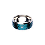 Stainless Steel Hammered Ring // Silver + Blue (Size 9)