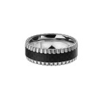 Solid Carbon Fiber + Ridged Edge Ring // Silver + Black (Ring Size: 10)