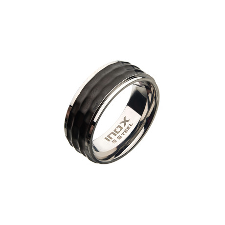 Stainless Steel Hammered Inlay Ring // Silver (Size 9)