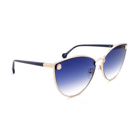 Women's Cat-Eye Sunglasses // Light Gold + Blue Gradient