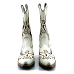 White Rustic + Red Touches Cowboy Boots // White (US: 10.5)