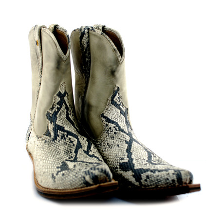 Half Snake Embossed Calf Cowboy Boots // Snake + Beige (US: 7)