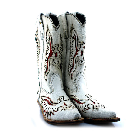 White Rustic + Red Touches Cowboy Boots // White (US: 7)