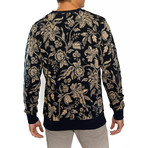 Floral Print Crewneck Sweatshirt // Navy (XL)