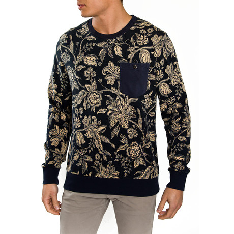 Floral Print Crewneck Sweatshirt // Navy (S)
