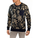 Floral Print Crewneck Sweatshirt // Navy (L)