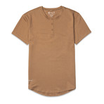 Lux Drop-Cut Short Sleeve Henley // Toast (S)