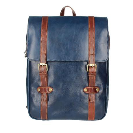 Zulio Leather Backpack (Blue + Brown)